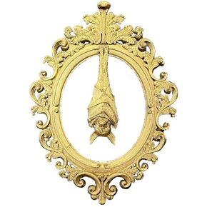 Ornate Oval Victorian Baroque Black, Gold Gothic Framed Hanging Bat Halloween Hanging Wall Décor (Gold) in Saudi Arabia
