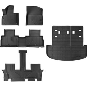 جميع الحصير في أرضية الطقس في Kia Telluride 2025-2020 7/8 مقعد مخصص TPE مجموعة كاملة (حصيرة الجذع مع الحصير مسند الظهر+الحصير الأرضية) لإكسسوارات Kia Telluride 2025 سوداء السيارات in Kuwait