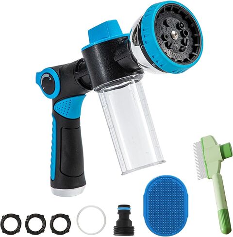 Dog Washing Hose Attachment, 10-in-1 Soap Sprayer Moden Garden Hose Nozzle with 100cc Soap Dispenser, Dog Wash Supplies with Dog Bath Brush & Pet Comb, Foam Gun Car Wash Sprayer (Orange) in Kuwait