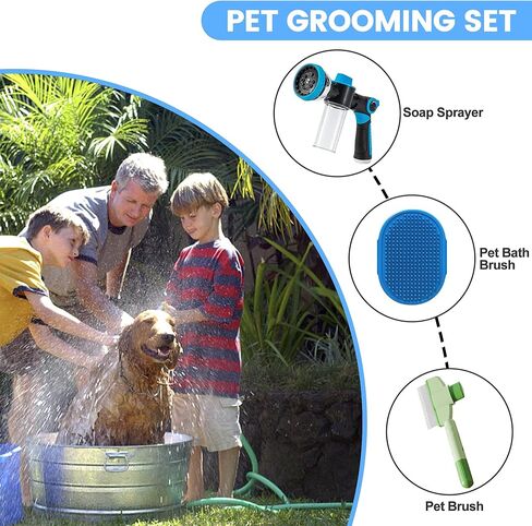 Dog Washing Hose Attachment, 10-in-1 Soap Sprayer Moden Garden Hose Nozzle with 100cc Soap Dispenser, Dog Wash Supplies with Dog Bath Brush & Pet Comb, Foam Gun Car Wash Sprayer (Orange) in Kuwait
