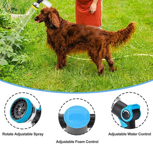 Dog Washing Hose Attachment, 10-in-1 Soap Sprayer Moden Garden Hose Nozzle with 100cc Soap Dispenser, Dog Wash Supplies with Dog Bath Brush & Pet Comb, Foam Gun Car Wash Sprayer (Orange) in Kuwait
