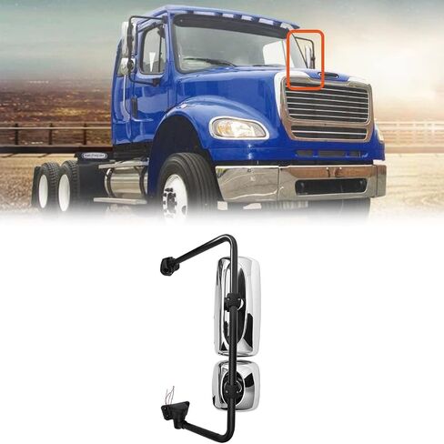 Chrome Door Mirror Assembly for Freightliner M2, Driver/Left Side Chrome Door Mirror with Arm Fit for Freightliner M2 2004-2016 Truck in Saudi Arabia
