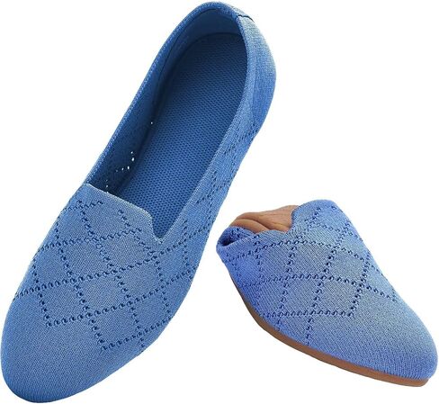Puxowe Women’s Ballet Flat Shoes Round Toe Knit Dress Shoes Low Wedge Slip On Ballerina Walking Flats Shoes for Woman Comfort Soft Sky Blue Size 7.5 US in Saudi Arabia