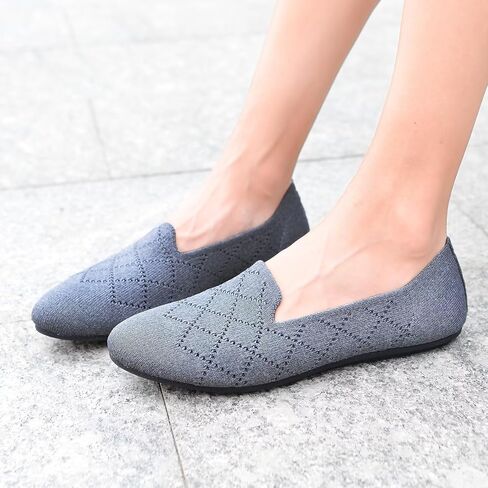 Puxowe Women’s Ballet Flat Shoes Round Toe Knit Dress Shoes Low Wedge Slip On Ballerina Walking Flats Shoes for Woman Comfort Soft Sky Blue Size 7.5 US in Saudi Arabia