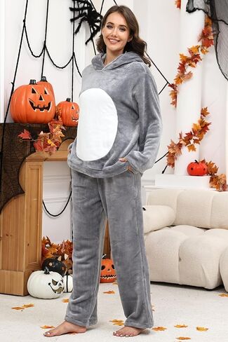 Unisex Adult Animal Costume Two Pieces Pajamas Halloween Costumes Cosplay Sleepwear for Women Men in Kuwait