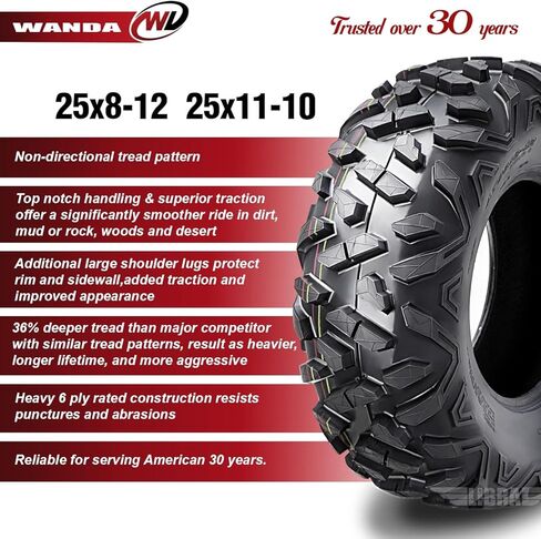 مجموعة Wanda من 4 All Terrain UTV ATV Tires 25x8-12 و 25x11-10 لـ 00-01 Polaris Xpedition 425 P3501 in Saudi Arabia