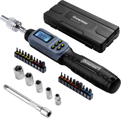 GROWNEER Digital Torque Screwdriver, 2.66-53.1 In-lbs/0.3-6 Nm, 1/4'' Drive Inch Pound Torque Screwdriver Electrician with Buzzer & LED Indicator, 27 In 1 Screwdriver Torque Wrench Set in Kuwait