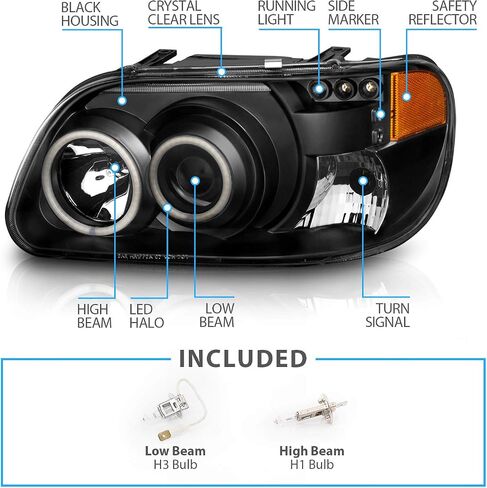 AmeriLite for 1995-2001 Ford Explorer Xtreme LED Halos Parking Lamp Black Projector Replacement Headlights Set - Passenger and Driver Side in Saudi Arabia