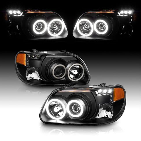 AmeriLite for 1995-2001 Ford Explorer Xtreme LED Halos Parking Lamp Black Projector Replacement Headlights Set - Passenger and Driver Side in Saudi Arabia