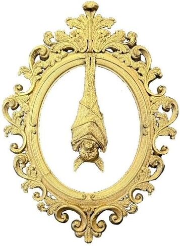 Ornate Oval Victorian Baroque Black, Gold Gothic Framed Hanging Bat Halloween Hanging Wall Décor (Gold) in Saudi Arabia