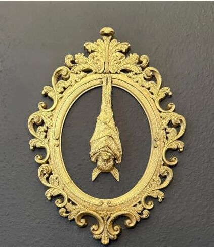 Ornate Oval Victorian Baroque Black, Gold Gothic Framed Hanging Bat Halloween Hanging Wall Décor (Gold) in Saudi Arabia