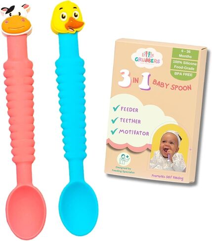 3-in-1 Baby Spoon ™ - Silicone Self-Feeding Utensils for Baby Led Weaning (BLW), Soft-Tip First Stage Spoon for Infants & Toddlers, Easy Grip, BPA-Free, Dishwasher Safe, 4-Pack in Saudi Arabia
