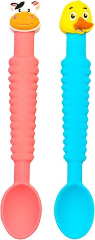 3-in-1 Baby Spoon ™ - Silicone Self-Feeding Utensils for Baby Led Weaning (BLW), Soft-Tip First Stage Spoon for Infants & Toddlers, Easy Grip, BPA-Free, Dishwasher Safe, 4-Pack in Saudi Arabia