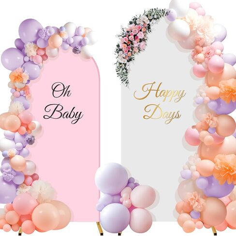 Buryeah 2 Pcs Wedding Arch Backdrop Cover 6ft and 7.2ft Spandex Fitted Fabric Round Top Arch Backdrop Stand Cover for Wedding Birthday, Stand and Balloon Not Included(White) in Saudi Arabia