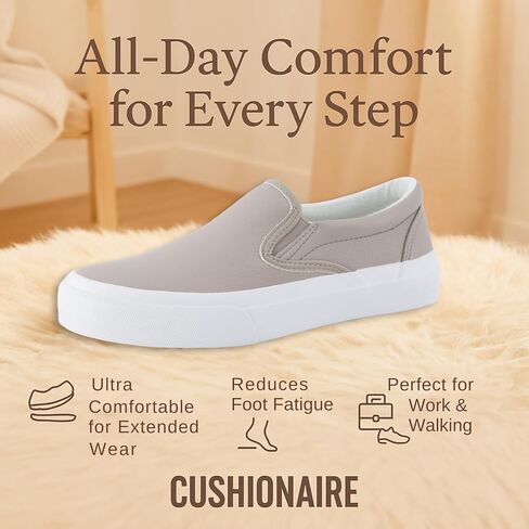 CUSHIONAIRE Ferris Fashion Slip On Sneakers for Women – Laceless Everyday Casual Womens Shoes with Cushioned Insole and Flexible Sole for Effortless Comfort and Style in Kuwait