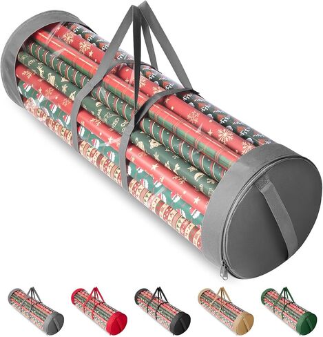 BALEINE Christmas Wrapping Paper Organizer Storage, 41" Gift Wrapping Paper Storage Containers, Clear PVC with Durable 600D Oxford Fabric Gift Wrap Paper Holder Fits 18-25 Rolls, Golden in Kuwait