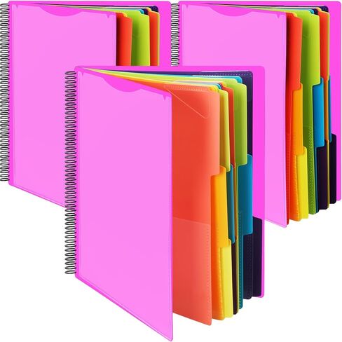 3 Pack 24 Pocket Poly Project Organizer with 12 Dividers Spiral Project Folder Multi Pocket Folder Binder Organizer for School Office Customizable Front Cover, Letter Size, 1/3 Cut Tab in Kuwait