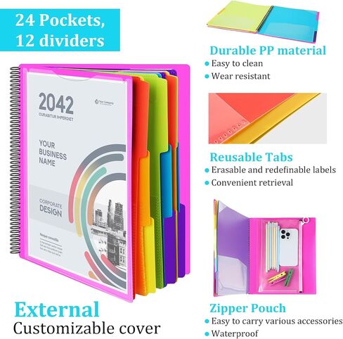 3 Pack 24 Pocket Poly Project Organizer with 12 Dividers Spiral Project Folder Multi Pocket Folder Binder Organizer for School Office Customizable Front Cover, Letter Size, 1/3 Cut Tab in Kuwait