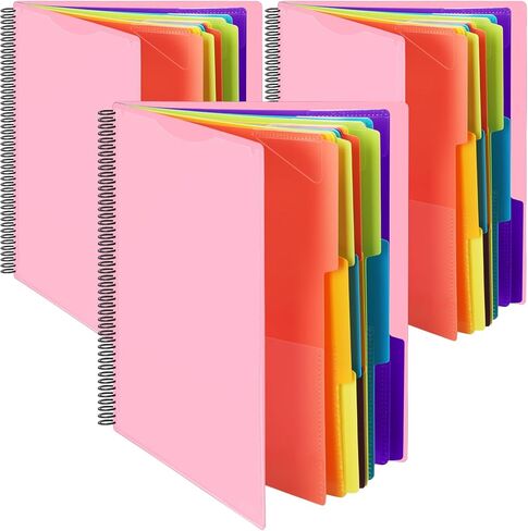 3 Pack 24 Pocket Poly Project Organizer with 12 Dividers Spiral Project Folder Multi Pocket Folder Binder Organizer for School Office Customizable Front Cover, Letter Size, 1/3 Cut Tab in Kuwait