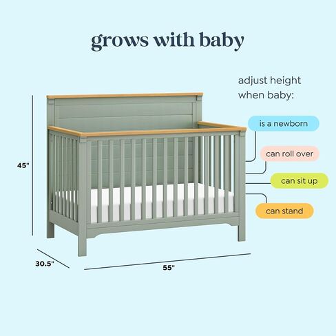 DaVinci Shea 4-in-1 Convertible Crib in Cove Blue and Honey, GREENGUARD Gold Certified in Kuwait