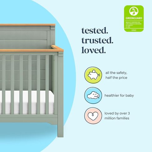 DaVinci Shea 4-in-1 Convertible Crib in Cove Blue and Honey, GREENGUARD Gold Certified in Kuwait