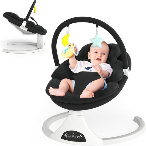 Electric Baby Swing with Remote Control - 5 Natural Motion Speeds, Detachable Seat Pad | Portable Infant Swing for Indoor/Outdoor Use (0-12M, 27lbs) (Gray) in Kuwait