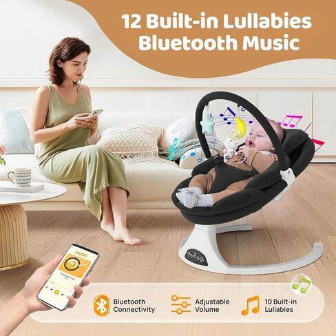 Electric Baby Swing with Remote Control - 5 Natural Motion Speeds, Detachable Seat Pad | Portable Infant Swing for Indoor/Outdoor Use (0-12M, 27lbs) (Gray) in Kuwait