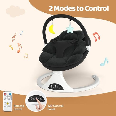 Electric Baby Swing with Remote Control - 5 Natural Motion Speeds, Detachable Seat Pad | Portable Infant Swing for Indoor/Outdoor Use (0-12M, 27lbs) (Gray) in Kuwait