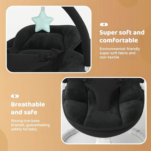 Electric Baby Swing with Remote Control - 5 Natural Motion Speeds, Detachable Seat Pad | Portable Infant Swing for Indoor/Outdoor Use (0-12M, 27lbs) (Gray) in Kuwait