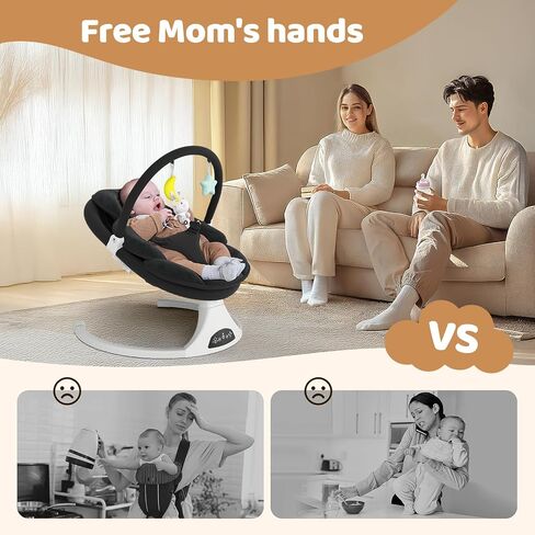 Electric Baby Swing with Remote Control - 5 Natural Motion Speeds, Detachable Seat Pad | Portable Infant Swing for Indoor/Outdoor Use (0-12M, 27lbs) (Gray) in Kuwait