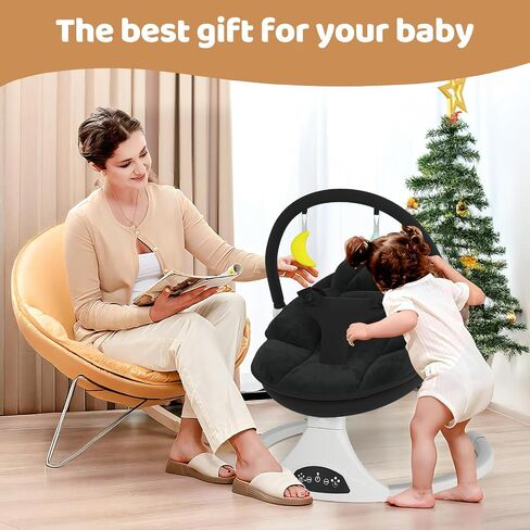 Electric Baby Swing with Remote Control - 5 Natural Motion Speeds, Detachable Seat Pad | Portable Infant Swing for Indoor/Outdoor Use (0-12M, 27lbs) (Gray) in Kuwait