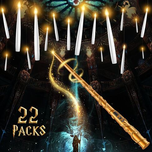 Floating Candles with Wand Halloween Decorations: 22 PCS Magic Hanging Floating LED Flameless Candles with Remote for Halloween Christmas Tree Birthday Parties Indoor Outdoor Wall Decor in Saudi Arabia