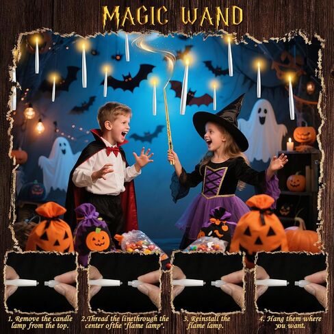 Floating Candles with Wand Halloween Decorations: 22 PCS Magic Hanging Floating LED Flameless Candles with Remote for Halloween Christmas Tree Birthday Parties Indoor Outdoor Wall Decor in Saudi Arabia