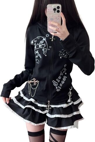 y2k لطيف القط الأذن kawaii الرسوم هوديس للنساء zip up الأكمام الطويلة هوديي رفيعة in Kuwait