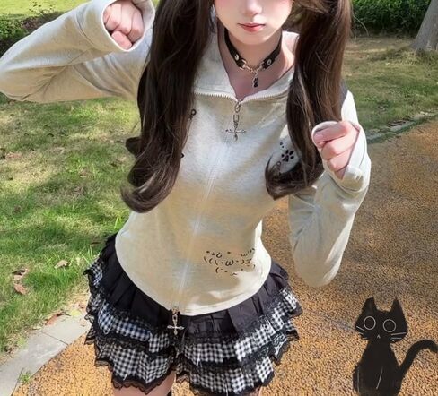 y2k لطيف القط الأذن kawaii الرسوم هوديس للنساء zip up الأكمام الطويلة هوديي رفيعة in Kuwait