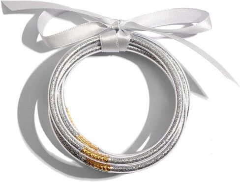 مجموعة سوار Bangle 5pcs ، مجموعة أزياء بريق جيلي بانجل مع شريط التعادل ديكو in Kuwait