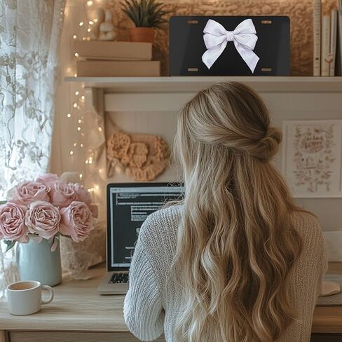 White Bow Decorative Front License Plate for Women and Teens, Cute Car Accessories, Custom Vanity Tag, Girly Preppy Coquette Room & Wall Decor, Gift for Mom Wife Her in Saudi Arabia