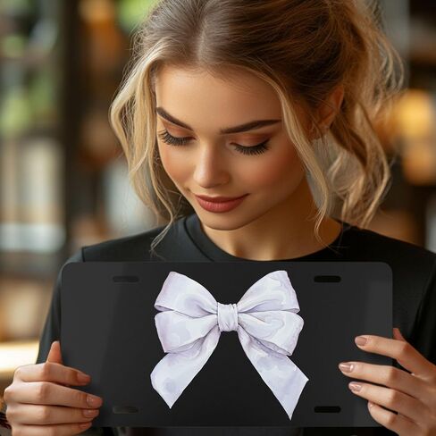 White Bow Decorative Front License Plate for Women and Teens, Cute Car Accessories, Custom Vanity Tag, Girly Preppy Coquette Room & Wall Decor, Gift for Mom Wife Her in Saudi Arabia