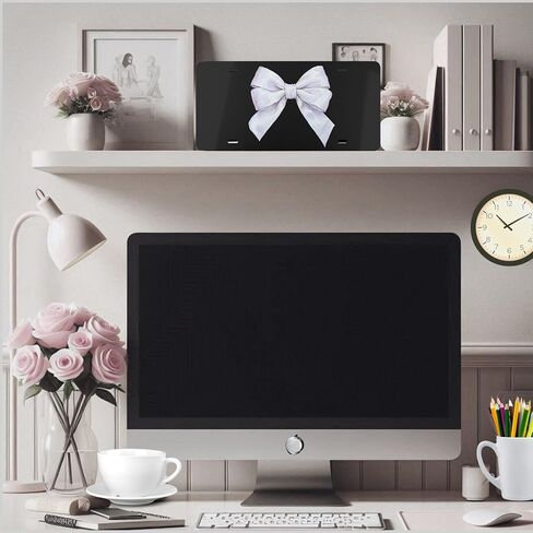 White Bow Decorative Front License Plate for Women and Teens, Cute Car Accessories, Custom Vanity Tag, Girly Preppy Coquette Room & Wall Decor, Gift for Mom Wife Her in Saudi Arabia