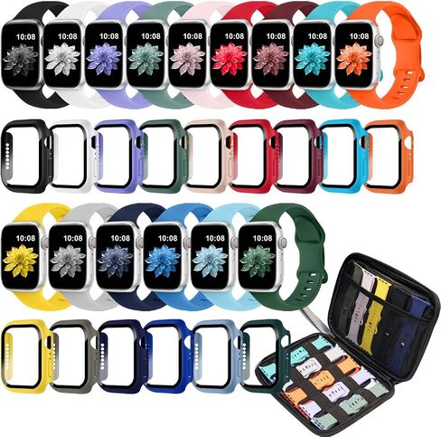 15 حزمة حزمة العلبة المتوافقة مع نطاقات Apple Watch 40mm 41mm 42mm 44mm 45mm 46mm النساء الرجال ، حزام سيليكون ناعم مع علبة واقي الشاشة وتخزين منظم Iwatch Series 10 9 8 7 6 5 4 SE SE2 in Saudi Arabia