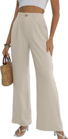 Fakanhui Women's Cotton Linen Wide Leg Pants High Elastic Waist Casual Business Work Trousers in Kuwait
