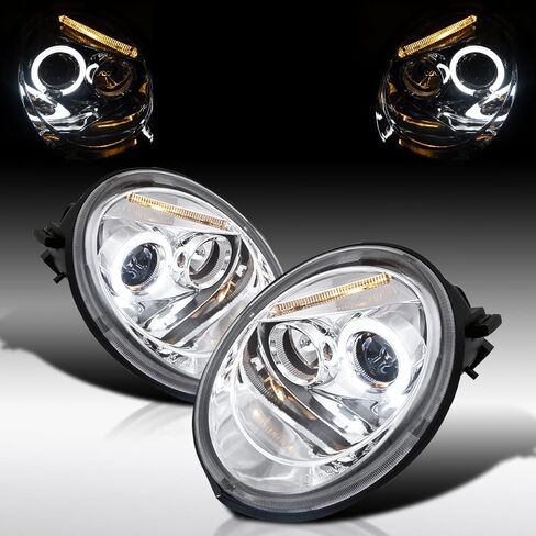 AutoZensation متوافق مع Beetle Volkswagen 1998-2005 مع المصباح الأمامي الهالوجين المصنع ، تجميع المصابيح الأمامية لزوج الأيسر + Halo Glossy Black Housing Smoke Lens المصابيح الأمامية المصابيح الأمامية in Kuwait