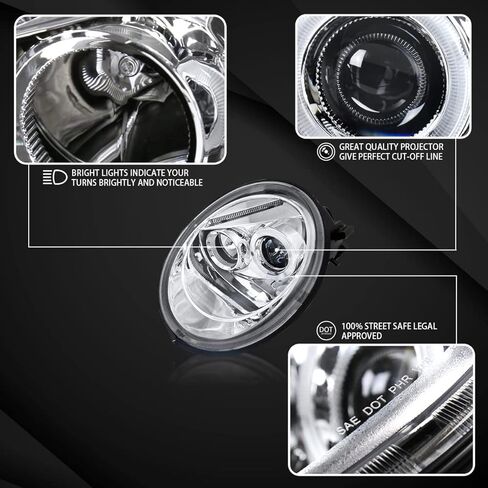 AutoZensation متوافق مع Beetle Volkswagen 1998-2005 مع المصباح الأمامي الهالوجين المصنع ، تجميع المصابيح الأمامية لزوج الأيسر + Halo Glossy Black Housing Smoke Lens المصابيح الأمامية المصابيح الأمامية in Kuwait