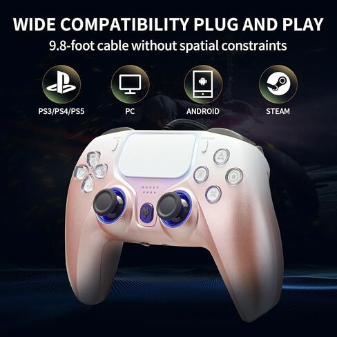 NBCP Wired PS5 Controller - Gaming Controller for PlayStation 5, PS4, PC/Steam, Turbo & Macro Functions, Dual Vibration, 3.5mm Audio Jack - White in Kuwait