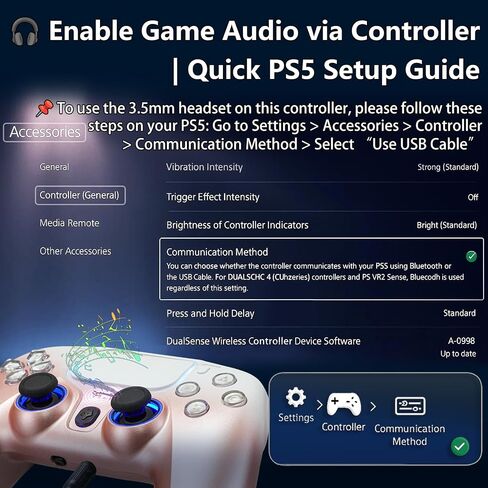 NBCP Wired PS5 Controller - Gaming Controller for PlayStation 5, PS4, PC/Steam, Turbo & Macro Functions, Dual Vibration, 3.5mm Audio Jack - White in Kuwait