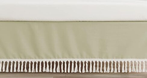 Sweet Jojo Designs Pink Boho Bohemian Girl Baby Crib Bed Skirt Nursery Dust Ruffle - Solid Color Blush Pink and White Farmhouse Chic Minimalist Tassel Fringe Macrame Textured in Saudi Arabia