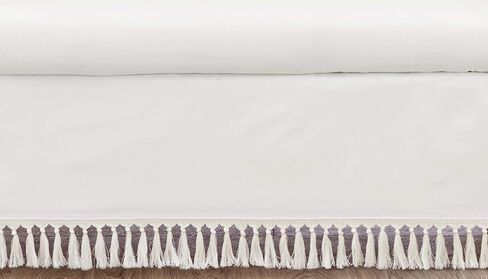 Sweet Jojo Designs Pink Boho Bohemian Girl Baby Crib Bed Skirt Nursery Dust Ruffle - Solid Color Blush Pink and White Farmhouse Chic Minimalist Tassel Fringe Macrame Textured in Saudi Arabia