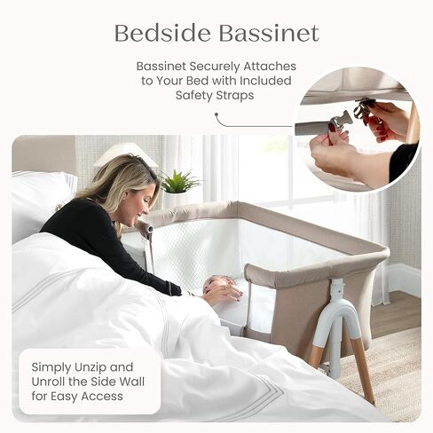 Delta Children Bondi Beechwood by The Bed Bassinet with PureAir Breathable Mesh Sheet and FSC-Certified Wood, Tan in Saudi Arabia