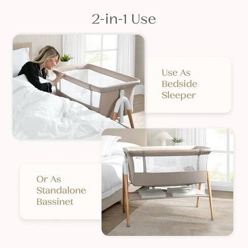 Delta Children Bondi Beechwood by The Bed Bassinet with PureAir Breathable Mesh Sheet and FSC-Certified Wood, Tan in Saudi Arabia