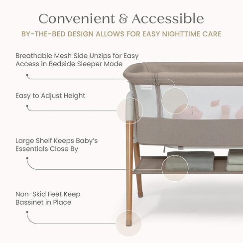 Delta Children Bondi Beechwood by The Bed Bassinet with PureAir Breathable Mesh Sheet and FSC-Certified Wood, Tan in Saudi Arabia